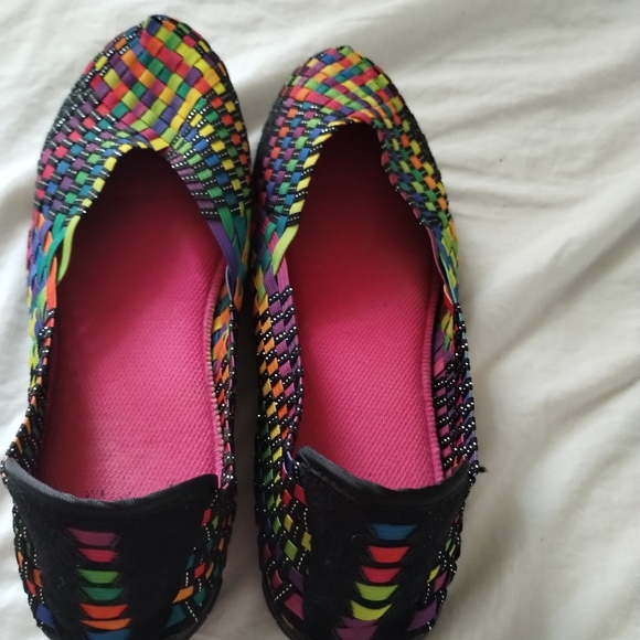 Elastic Weave Rainbow Multi-Color Ballerina Slip-On Flat Shoes - Picture 2 of 4